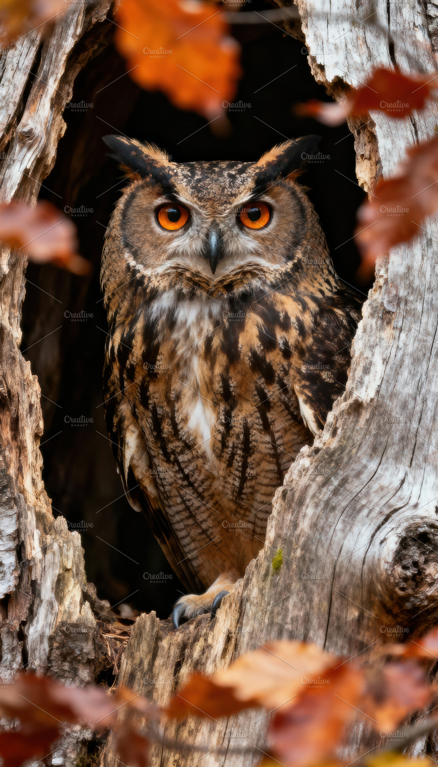 Majestic Eagle Owl in Autumn, an Animal Photo by Virgo Studio