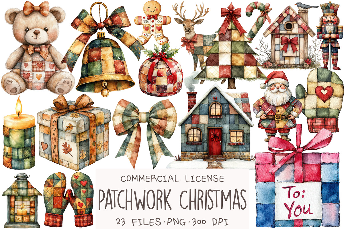 Patchwork Christmas Clipart, an Illustration by OK Design (Photo 1 of 5)