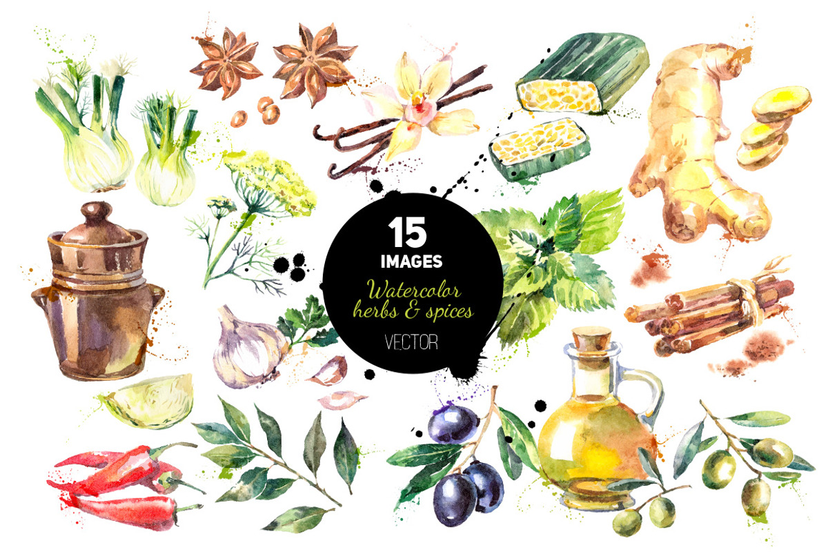 Watercolor Bundle Vector Set, a Food Illustration by Elena Pimonova (Photo 4 of 13)