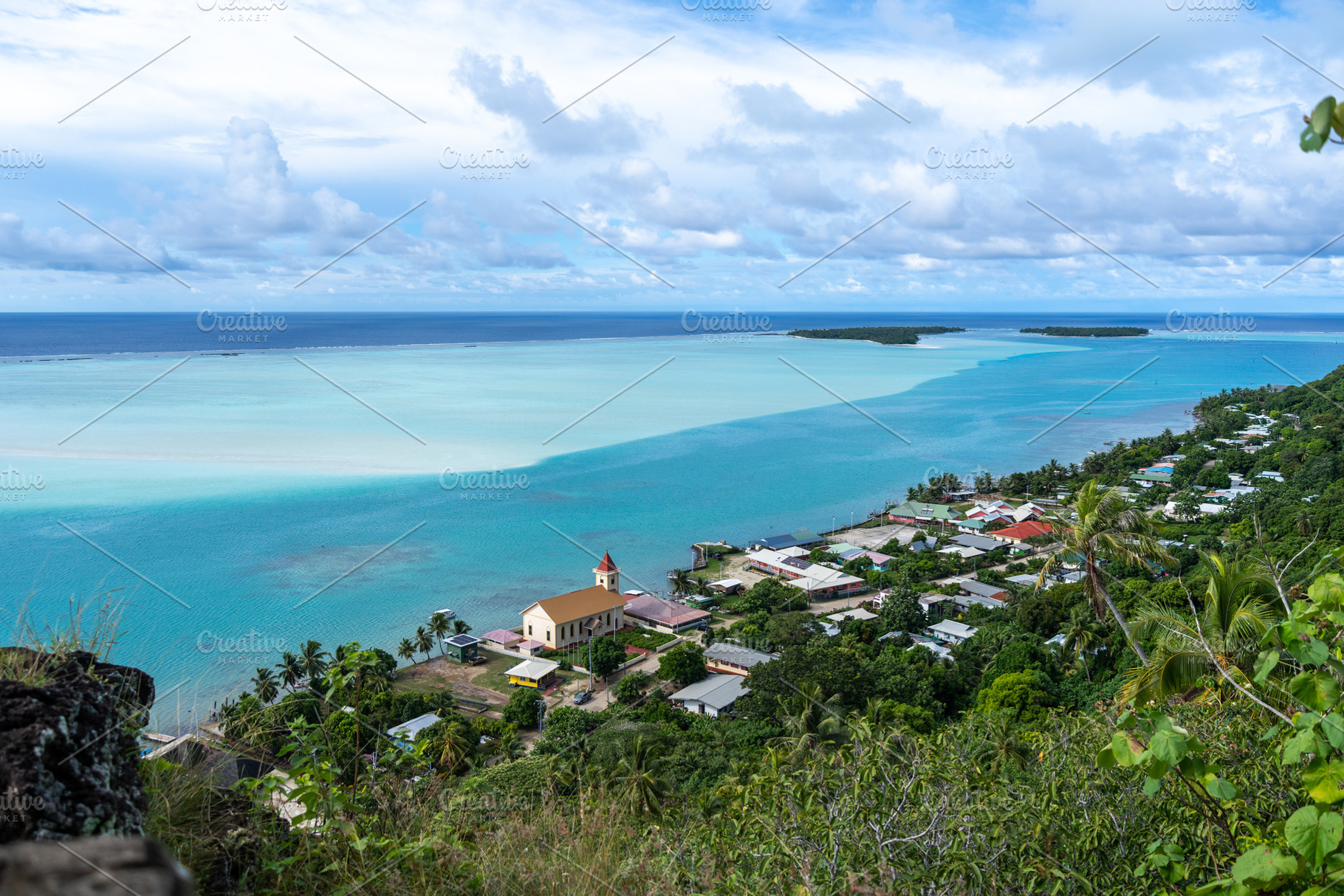 Aerial view of Vaiea village and church in Maupiti, French Polyn, a Nature Photo by GoodGoods