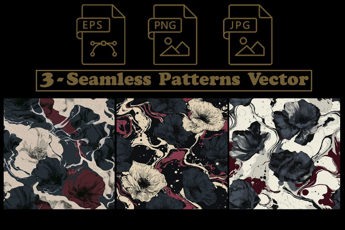 Dark Poppies – 3 Seamless Vector, a Pattern Graphic by one-touch (Photo 2 of 10)