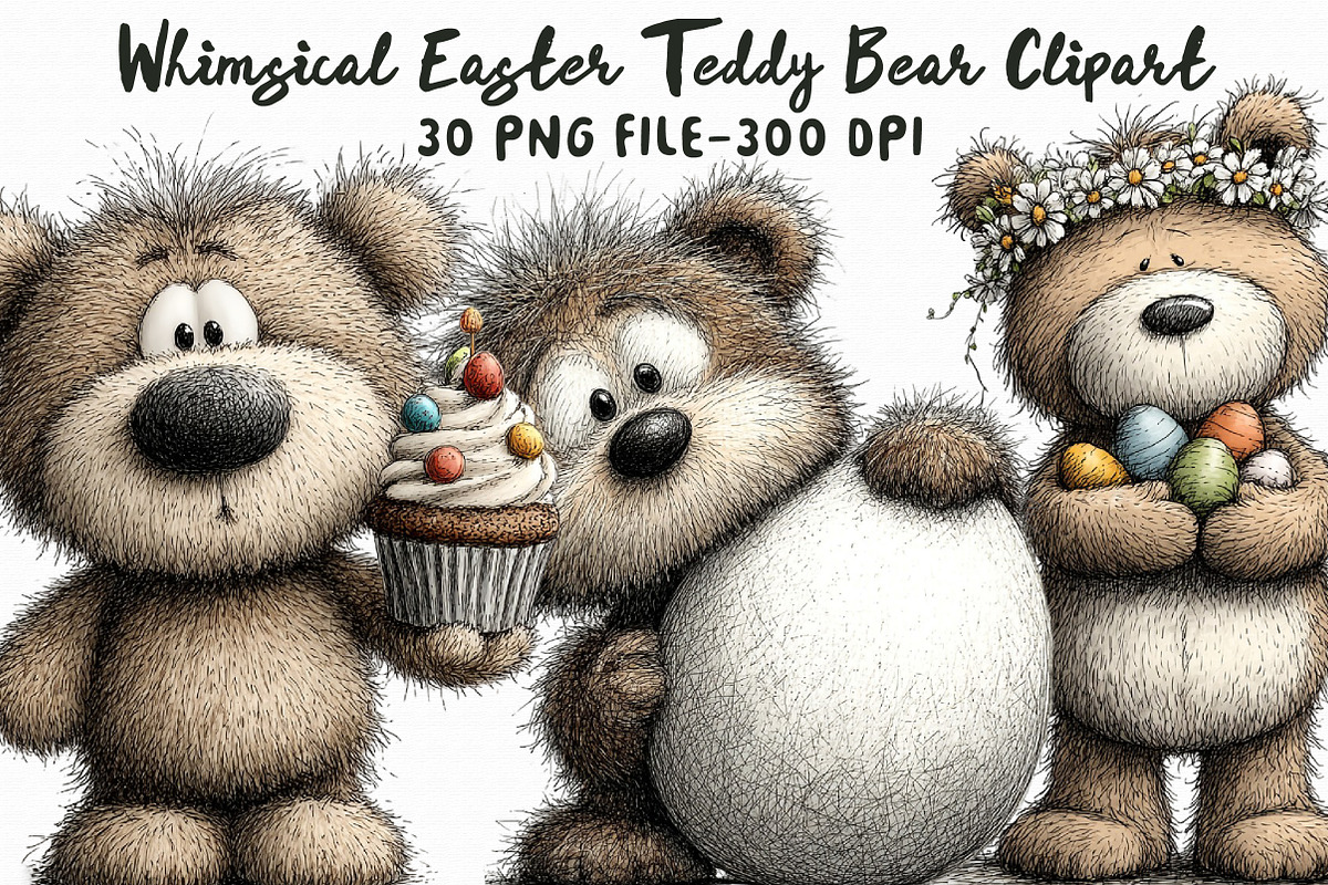Whimsical Easter Teddy Bear Clipart-, an Illustration by Libby Wishes (Photo 1 of 6)