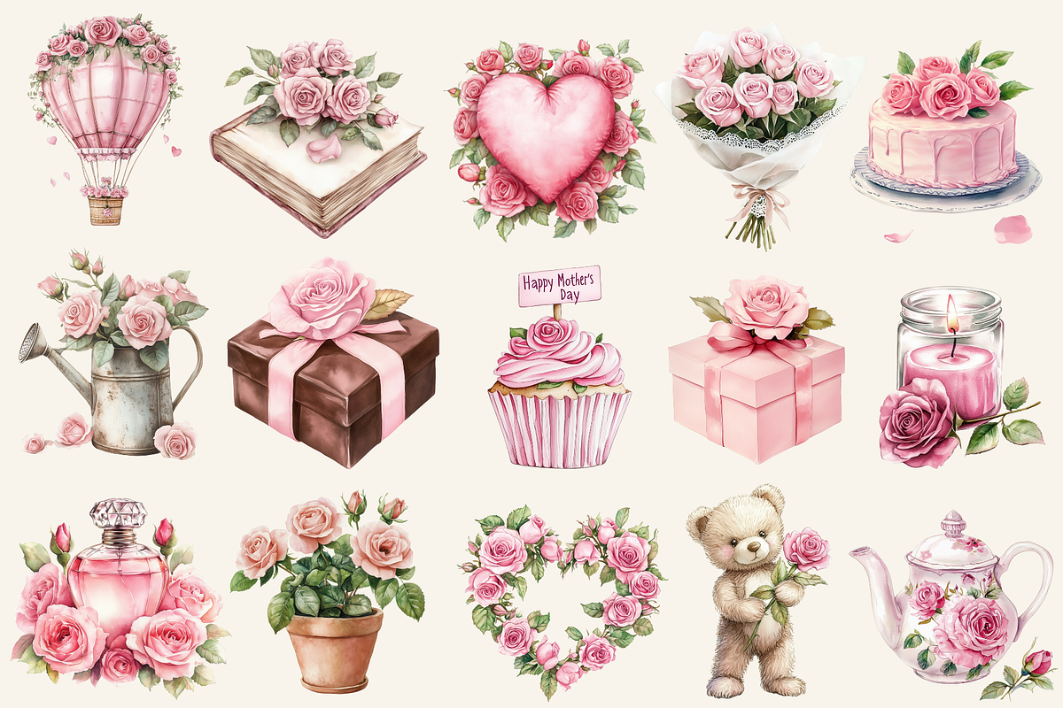 Pink Roses Pamper Time Clipart, an Illustration by NadiaTheronArt (Photo 3 of 5)