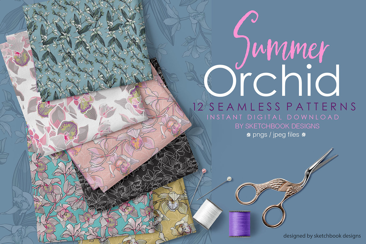 Summer Orchids Seamless Patterns, a Pattern Graphic by Sketchbook Designs (Photo 1 of 9)