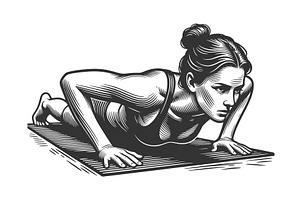 Woman Doing Push Up Exercise on, a Sport Illustration by AlexArt