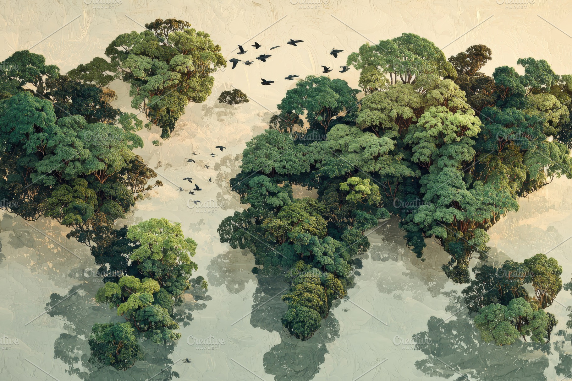 World map shaped lush green forest b, a Photo by Pixeness Studio