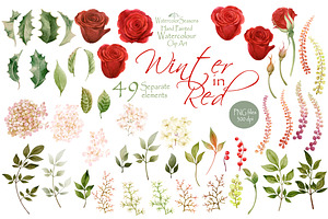 Red Roses Clipart, Separate Elements