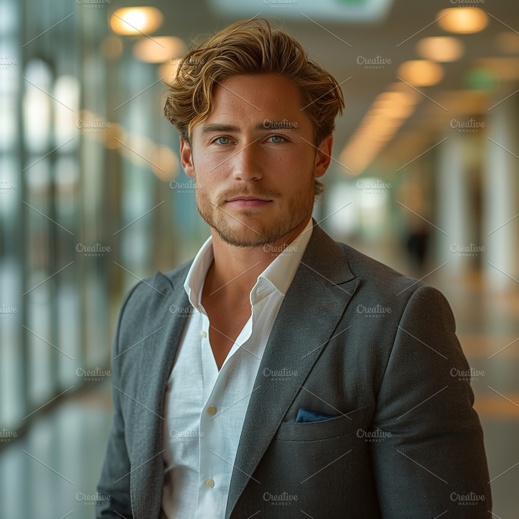 A stylish young man with wavy hair in professional attire, conveying confidence, a Person Photo by ImageMir