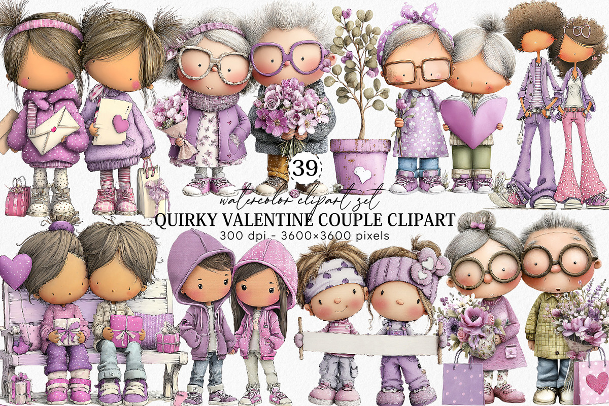 Quirky Valentine Couple Clipart, an Illustration by Canvas Craft (Photo 1 of 6)