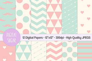 Pink & Green Digital Papers, Hipster