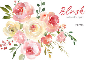 Blush Watercolor Flowers Roses Peony