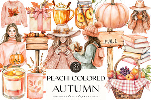 Peach Colored Autumn Clipart, an Illustration by OK Design