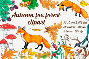Autumn Fox forest watercolor set