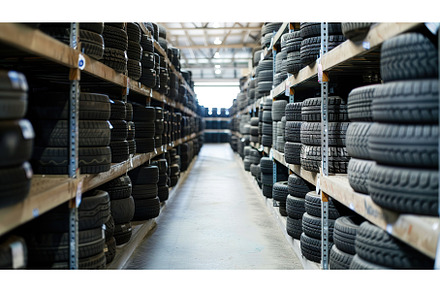 In a large warehouse, the tires are, an Industrial Photo by Jyliana's shop
