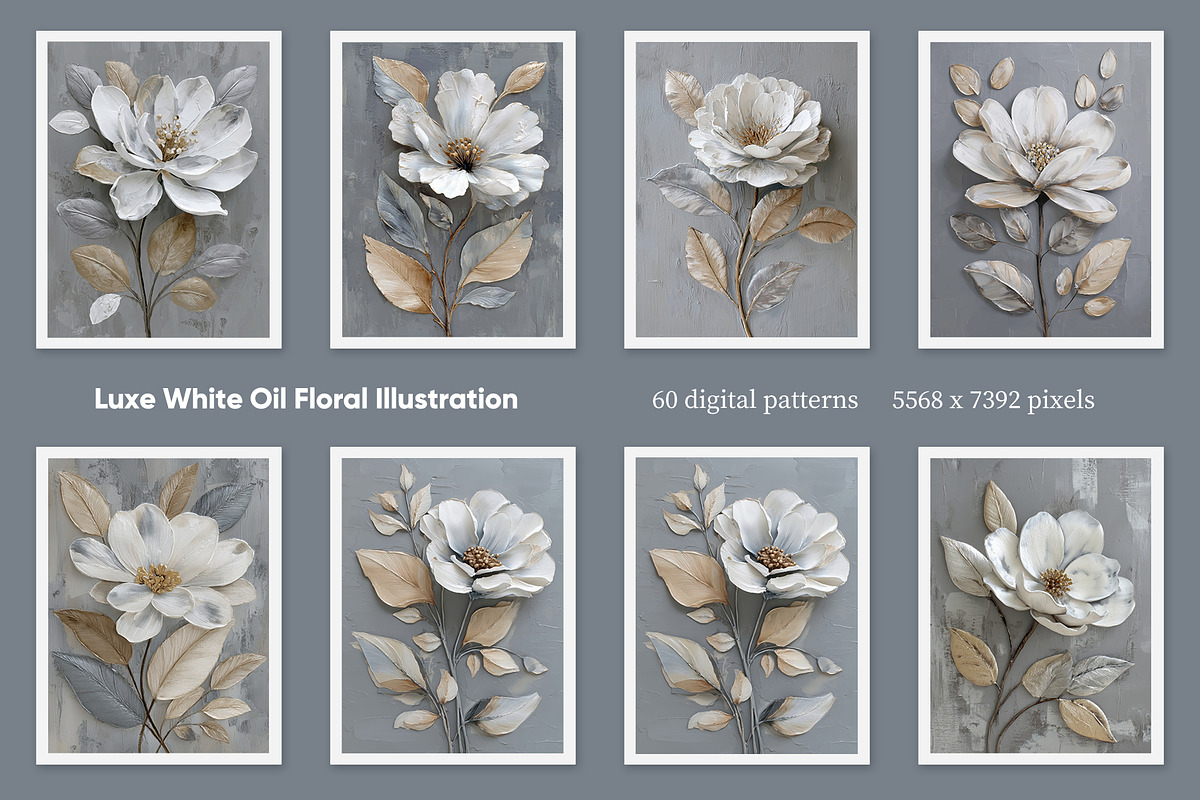 Luxe White Oil Floral Illustration, a Decorative Illustration by Housui Patterns (Photo 4 of 17)