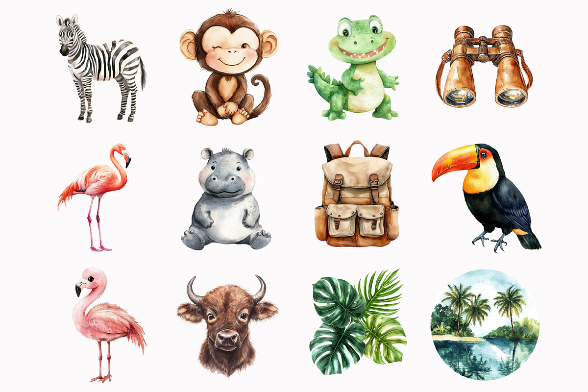 Watercolor Safari Friends Clipart, a Seasonal Illustration by Design Market (Photo 2 of 4)