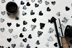 Set Of Black Watercolor Hearts