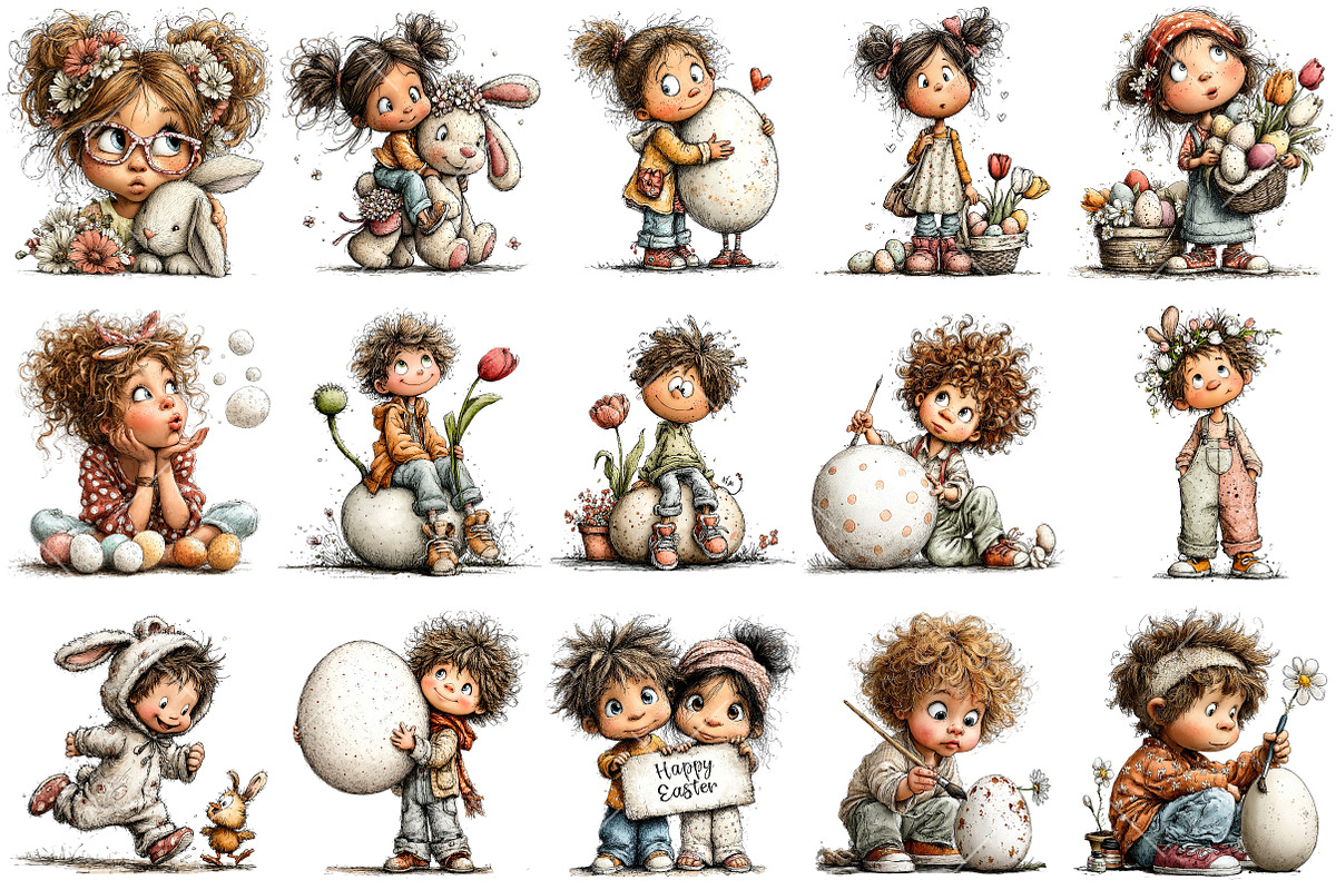 Whimsical Easter Kids Clipart, an Illustration by OK Design (Photo 3 of 6)