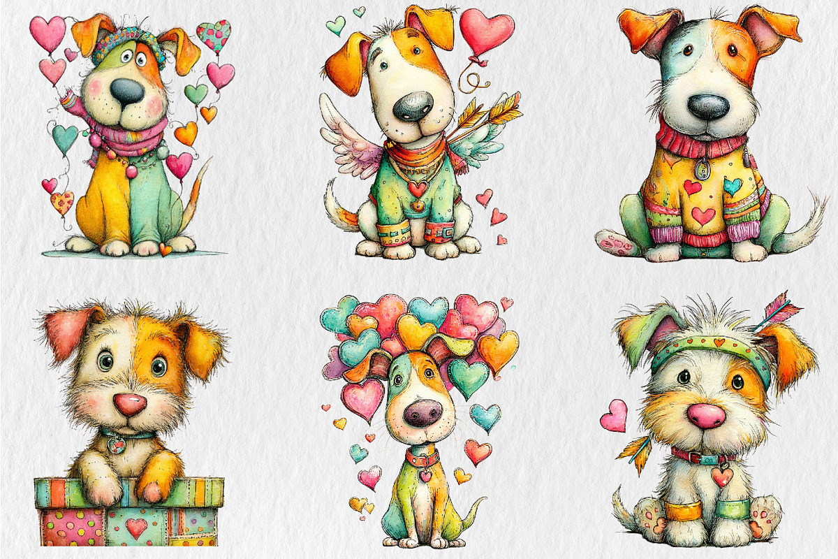Quirky Valentine Day Dog Clipart, a Seasonal Illustration by Rose Art (Photo 4 of 7)