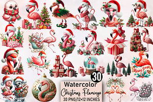 Watercolor Christmas Flamingo Clipar, an Illustration by SVGArt
