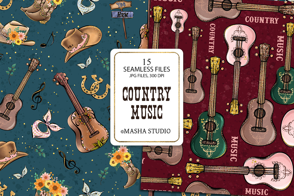 Country Music Seamless Patterns, a Pattern Graphic by Masha  Studio (Photo 3 of 8)