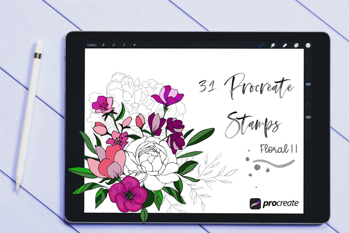 Procreate Stamps Floral II, a Brush Add-On by Li Zamperini (Photo 1 of 3)