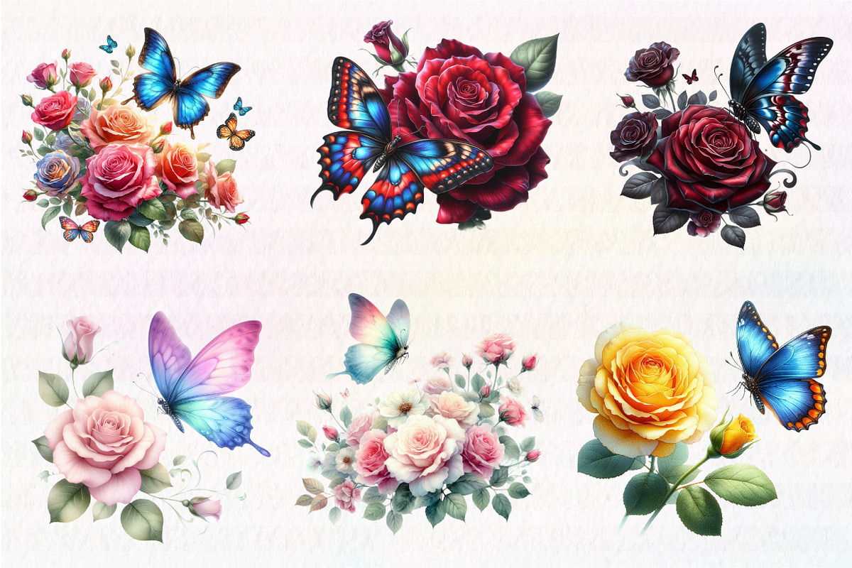 Watercolor Butterfly and Roses, an Illustration by CreationArt (Photo 4 of 6)