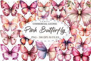Pink Butterfly Clipart, an Illustration by designcity5