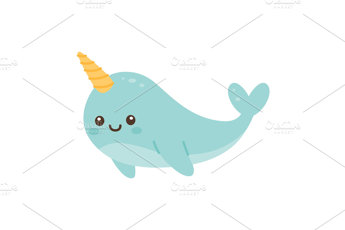 Cute cartoon narwhal with smiling, an Animal Illustration by GraphiShop