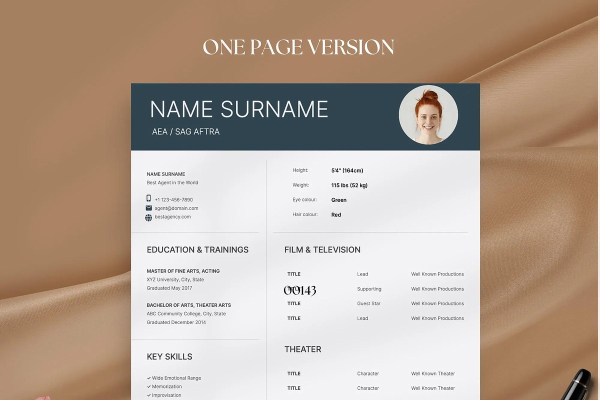Actor Resume Template with Headshot, a Resume Template by OkiDocs Resume Templates (Photo 10 of 11)