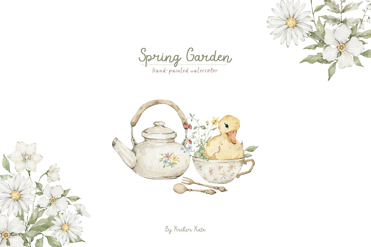 Spring Garden. Watercolor clipart, a Decorative Illustration by Kreker Kate (Photo 8 of 12)