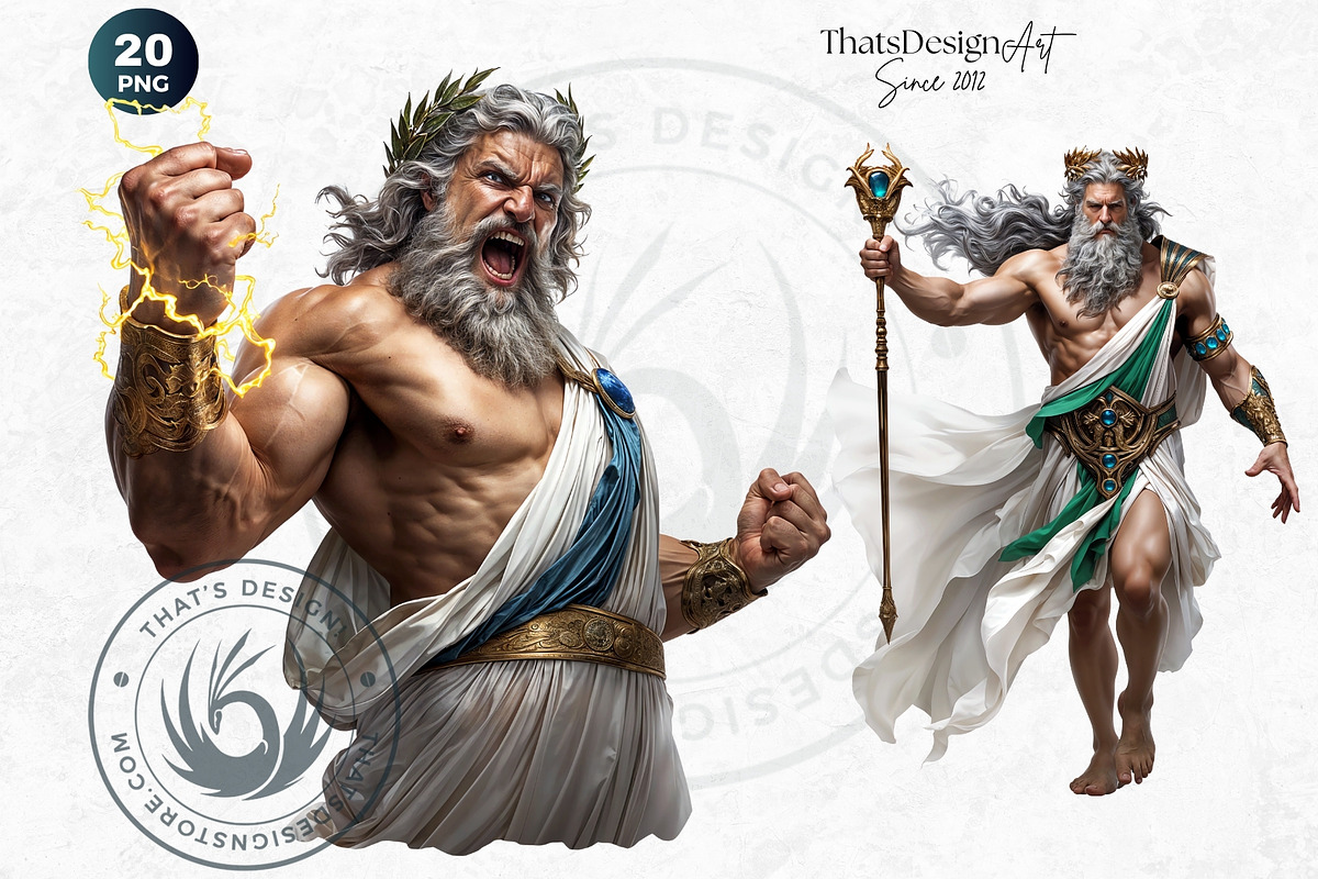 Zeus Greek god clipart Set, a Person Illustration by ThatsDesignArt (Photo 10 of 10)