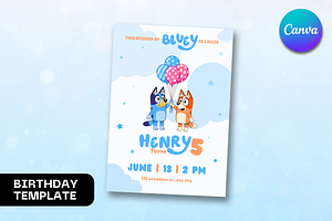 Bluey Birthday Invitation Card