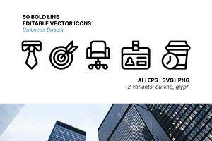 50 Business Basics Icons, an Outline Icon by Side Project