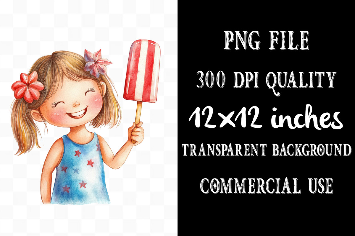Watercolor 4th of July Girl Clipart, a Seasonal Illustration by Designking (Photo 4 of 5)