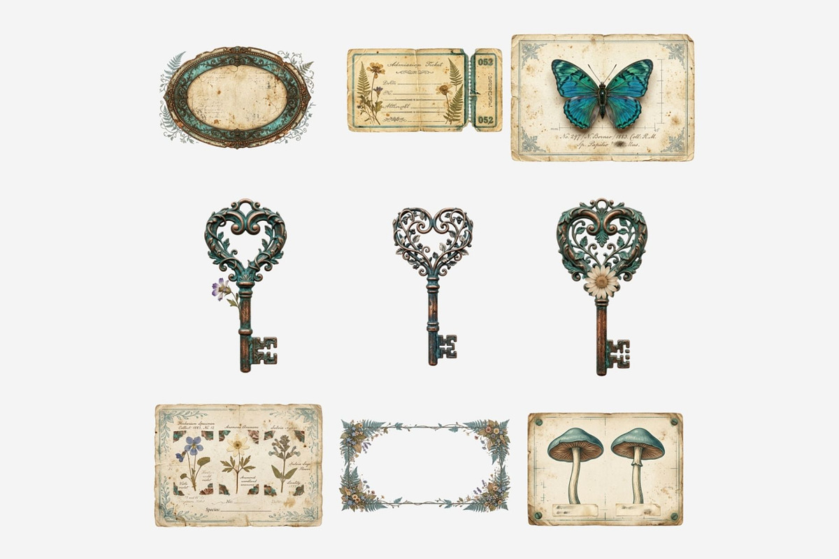 Patina Blue Vintage Ephemera PNG, a Seasonal Illustration by Tanya Kart (Photo 12 of 15)