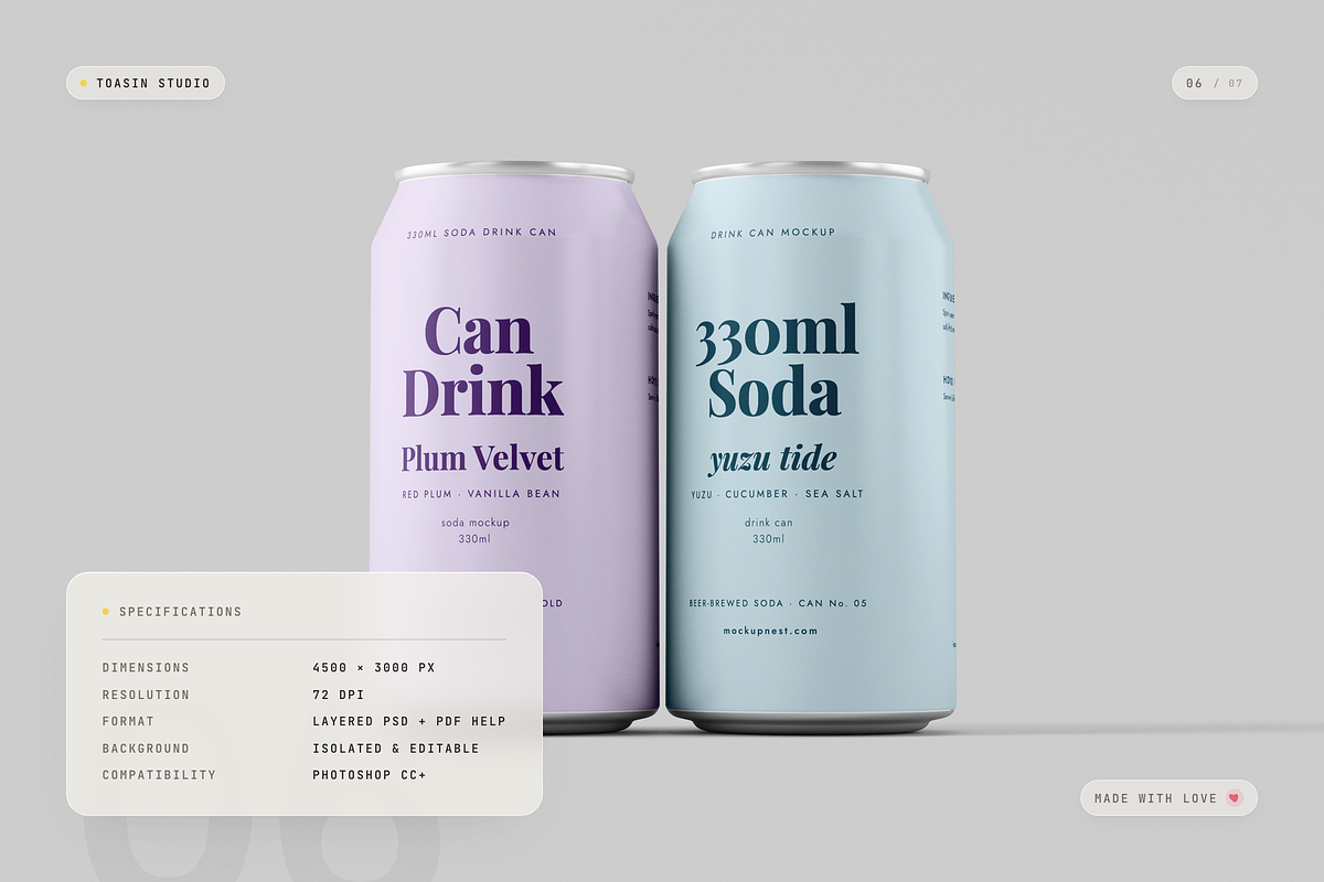 330ml Drink Can Mockup, a Packaging Mockup by Toasin Studio (Photo 6 of 7)