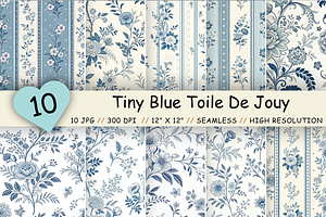 Tiny Blue Toile De Jouy Pattern, a Pattern Graphic by FloridPrintables