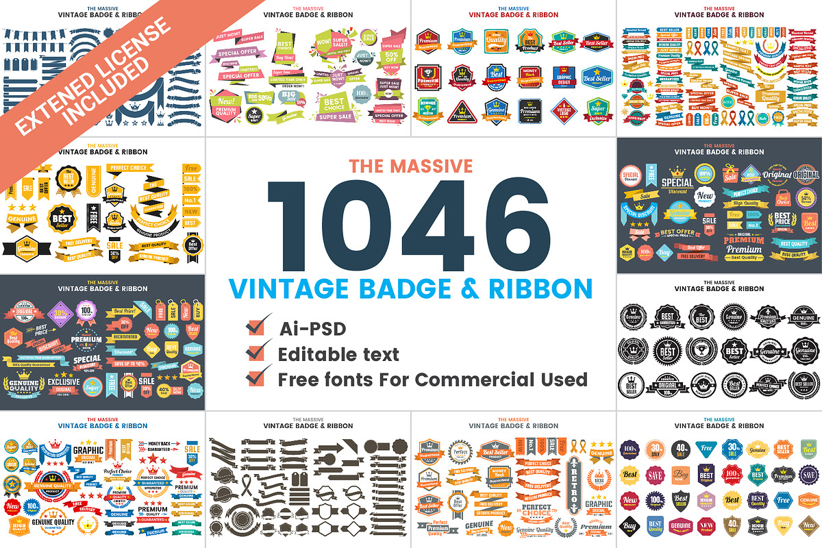 1046 VINTAGE BADGE & RIBBON, a Branding & Logo Template by Toonsteb (Photo 1 of 19)