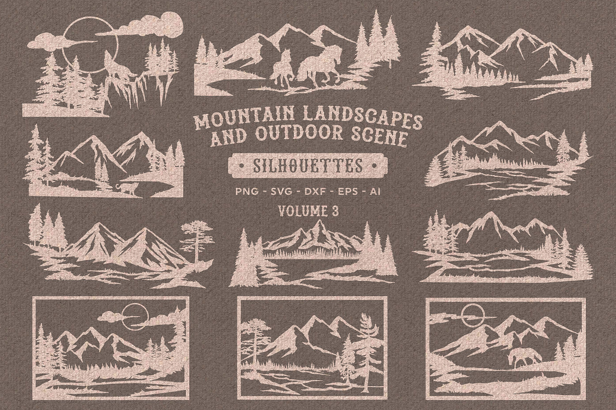 Mountain Scenes Silhouettes Vector 3, an Object Illustration by Seaquint (Photo 2 of 5)