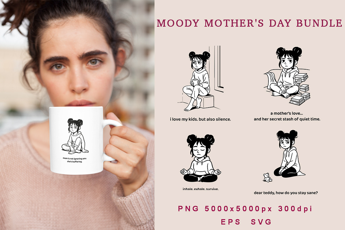 Moody Mother's Day Bundle - 5designs, an Illustration by MuzaArtStudio (Photo 1 of 6)