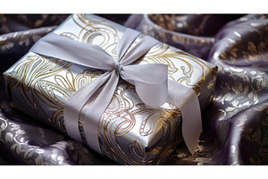 bag silver gift wrap ai generated, a Holiday Photo by pikepicture