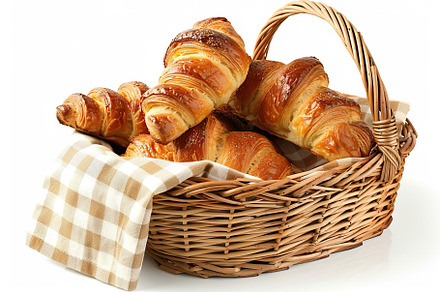Freshly different baked buns in basket isolated on white background, a Food & Drink Photo by AlyaAnd