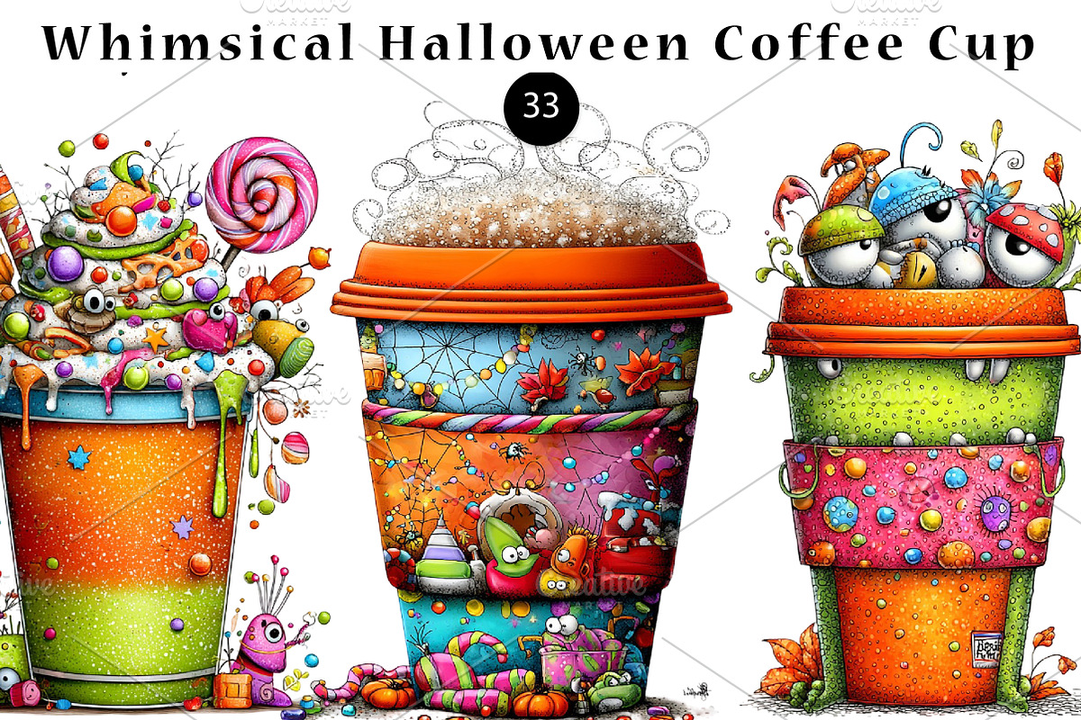 Whimsical Halloween Coffee Cup, a Seasonal Illustration by CreationArt (Photo 1 of 5)