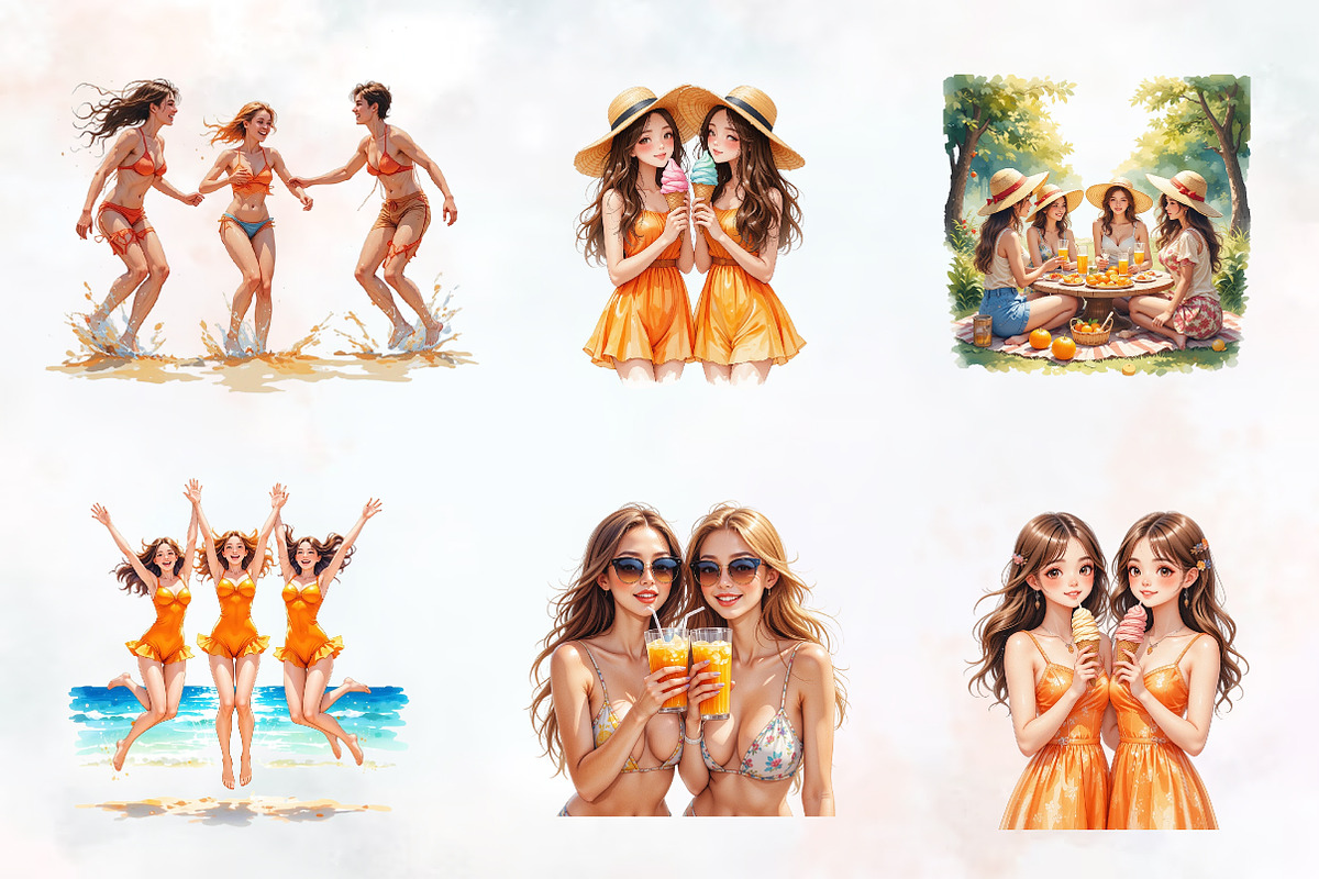 Orange Summer Friends Watercolor Png, an Illustration by RobertsArt (Photo 3 of 8)