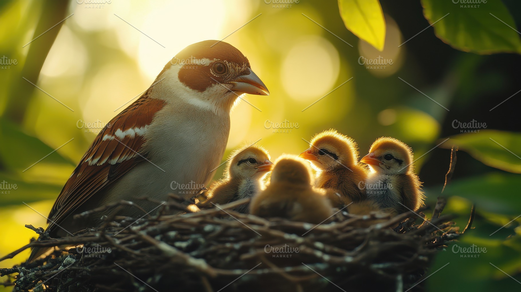 Bird Nest: Mother bird protecting an, an Animal Photo by Pixeness Studio