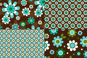 Blue & Green Mod Seamless Flowers