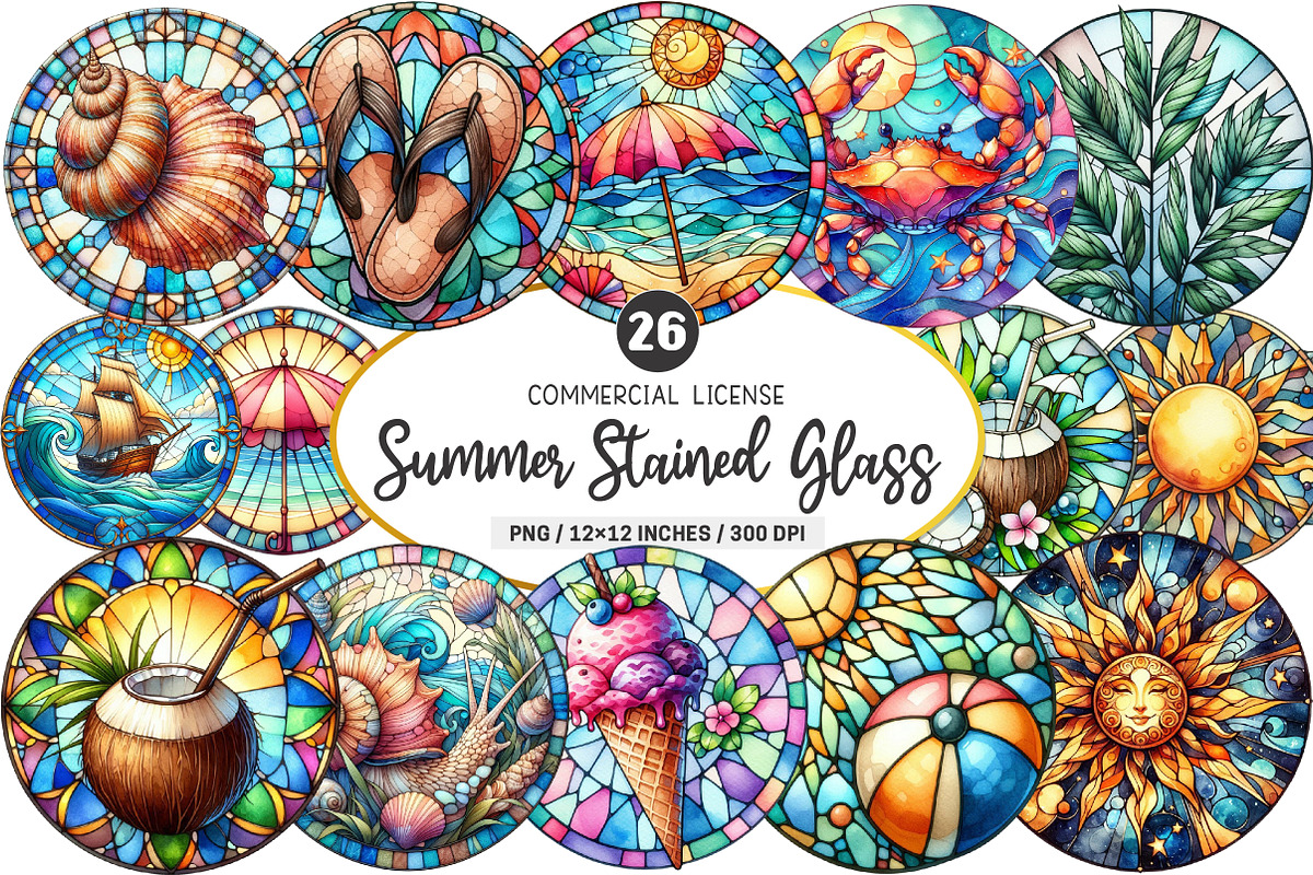 Summer Stained Glass Clipart, an Illustration by SinaCreation (Photo 1 of 5)