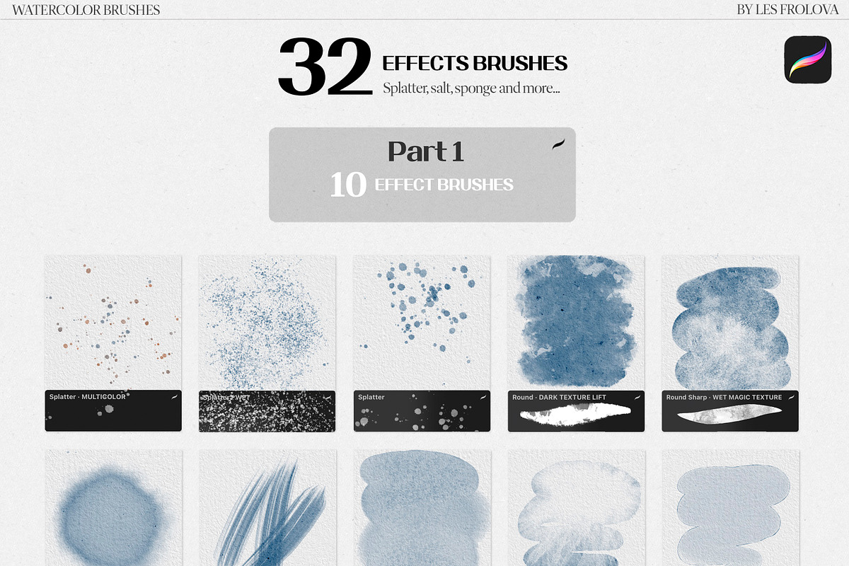 BUNDLE Watercolor Procreate Brushes, a Brush Add-On by Les Frolova (Photo 12 of 17)