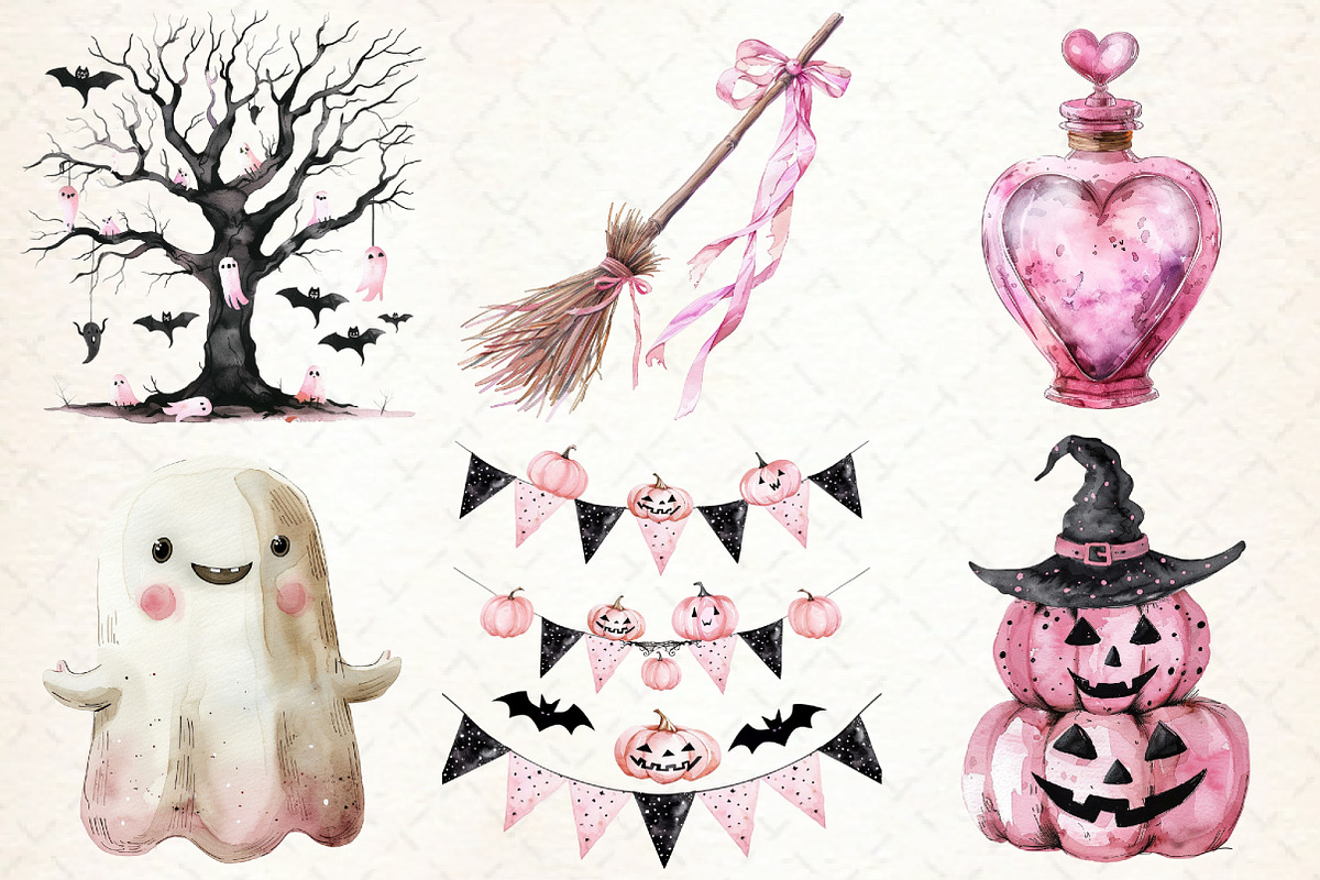 Pink Halloween Clipart, Halloween PN, an Illustration by Libby Wishes (Photo 7 of 7)